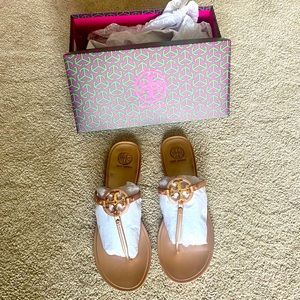 Tory Burch Mini Miller flat thong- rose gold- size 9